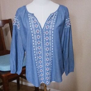 Sundry Blue Embroidered Blouse